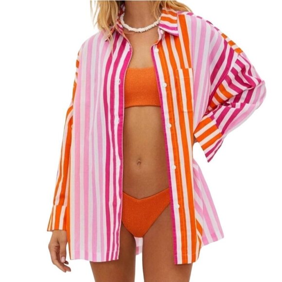 Beach Riot NWT Alexis Button Down Top Sunset Stripes Size PL - Picture 1 of 8